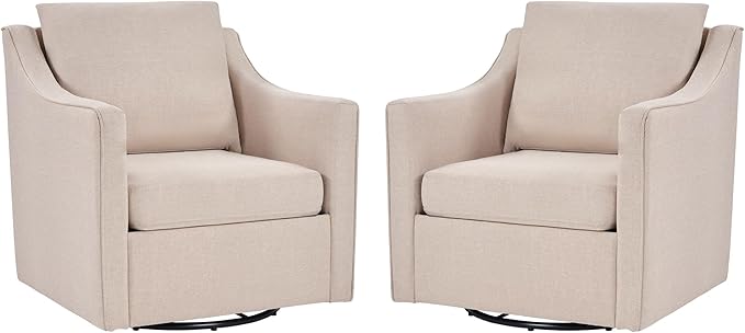 ANJ 360° Swivel Accent Chair Set of 2Large Comfy Fabric Reading Chair with Wide Curved Back and Soft Pillows Mid Century Modern Chair for Living Room and Bedroom Wheat