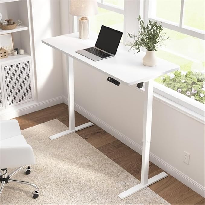 Bush Home Energize 55W x 24D Electric Height Adjustable Standing Desk in Basic White Ergonomic Sit-Stand Computer Table for Home Office