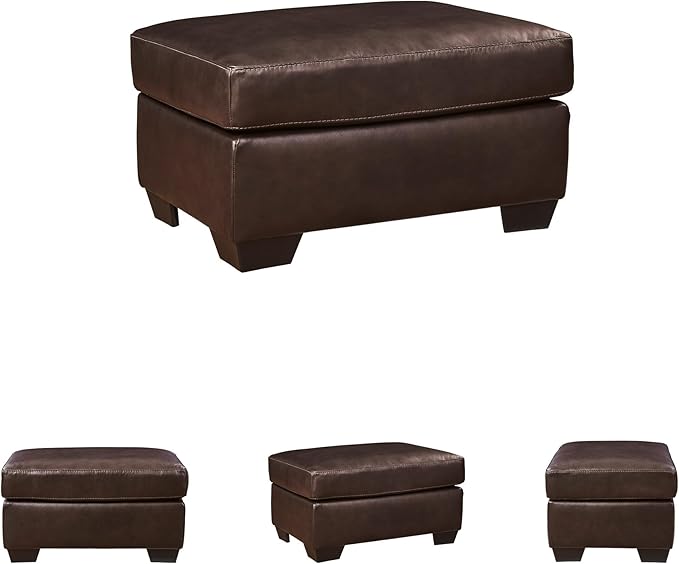 Signature Design by Ashley Santorine Classic Leather Match Rectangular Ottoman for Living Room Dark Brown