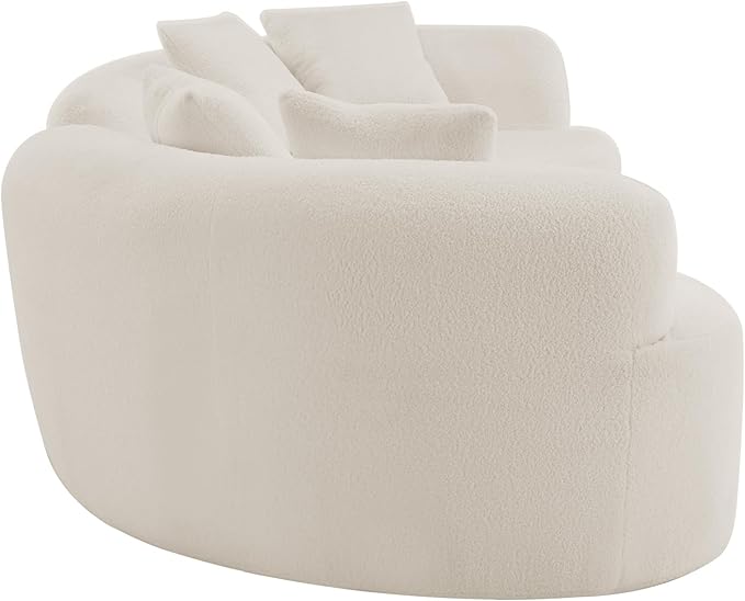 106.7 Curved Loveseat Sofa for Small Spaces - Plush Teddy Fleece Fabric Modern Love Seat with Pocket Springs &amp Memory Foam Boneless Floor Couch Set Living Room Studio 38.6 Extra Deep Seat (Whi