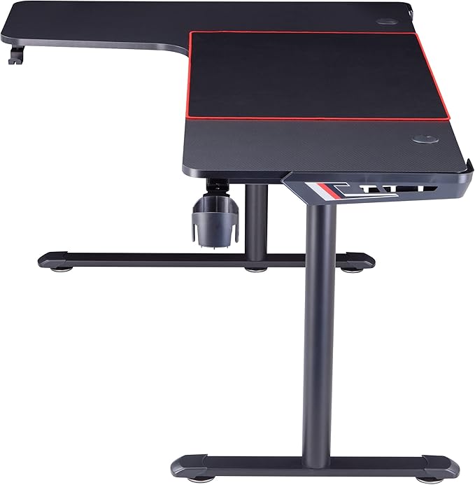 Homes: Inside + Out Kindira Modern Steel Gaming Desk with USB Ports PC Mouse Pad and Rotatable Cup-Holder for Home Office Classroom Study Room Black L-Shape