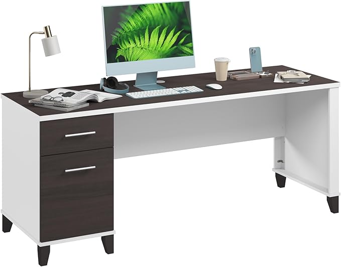 Bush Home 72-inch Home Office Desk with Drawers Large Computer Table for Personal Workspace Somerset Collection White and Storm Gray