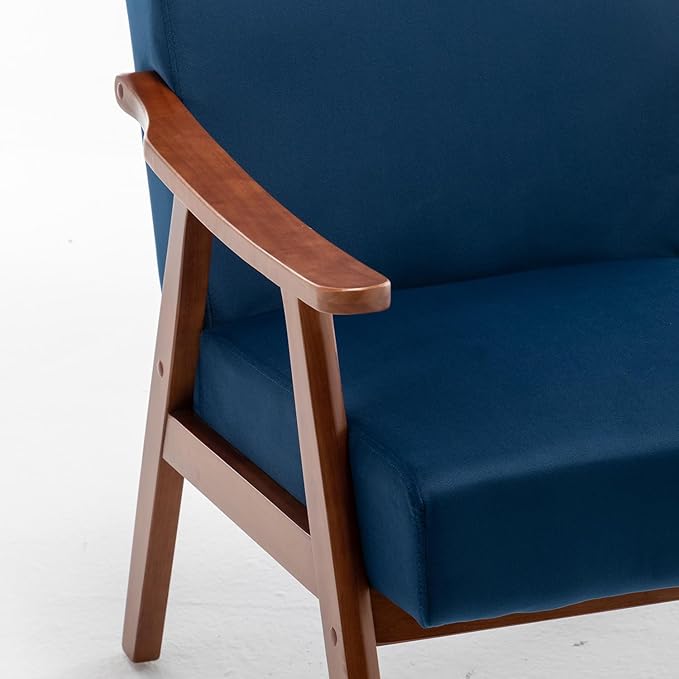 Mid Century Modern Accent Chair with Microfiber Upholstery and Solid Wood Frame Ideal for Living Room Bedroom Office Coffee Shops and Hotel Blue