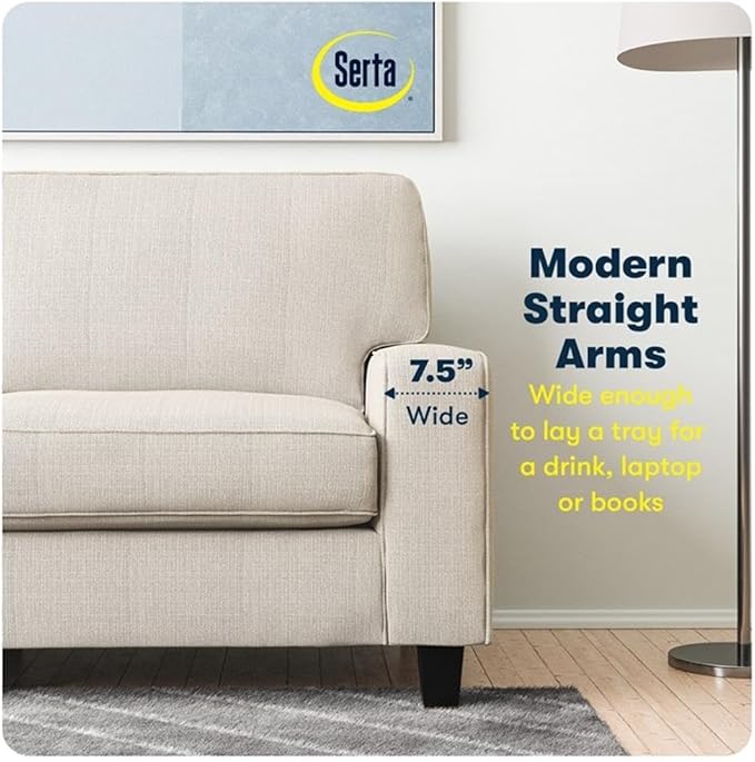 Pemberly Row 61 Track Arm Loveseat Sofa Buckwheat Polyester Removable Cushion Covers Compact Space-Saving Furniture Modern Classic Design for Small Apartments Living Rooms or Home Offices