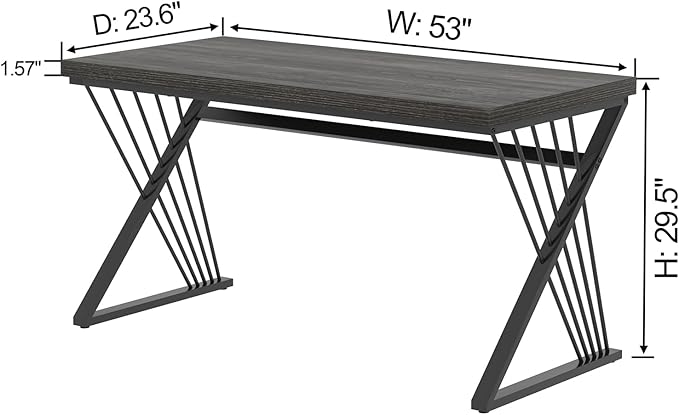 FOLUBAN Modern Home Office Desk Rustic Wood and Metal Computer Desk Writing Study Gaming Table PC Desks for Living Room Bedroom Industrial Dark Gray 53 inch