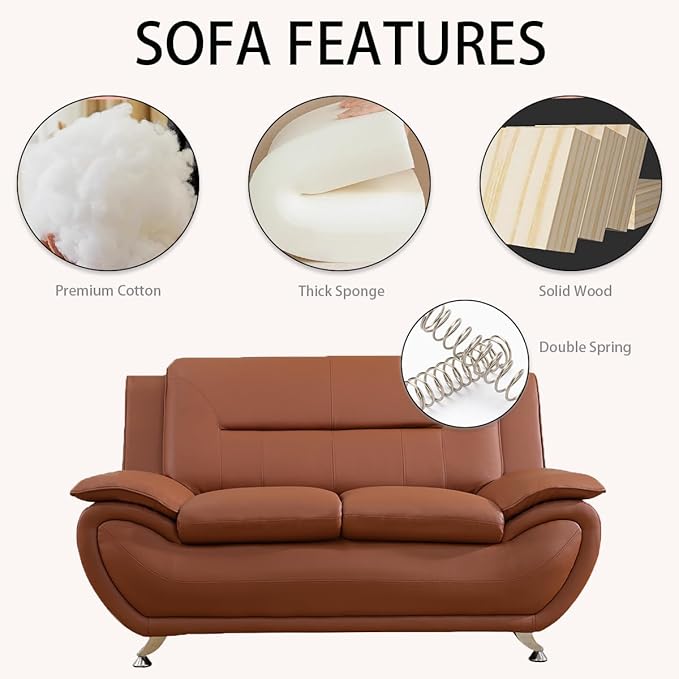 A Ainehome Sectional Sofa Couch Set Living Room Furniture Sets Modern Leather Sofa Loveseat Couch for Living Room(loveseat A-Orange)