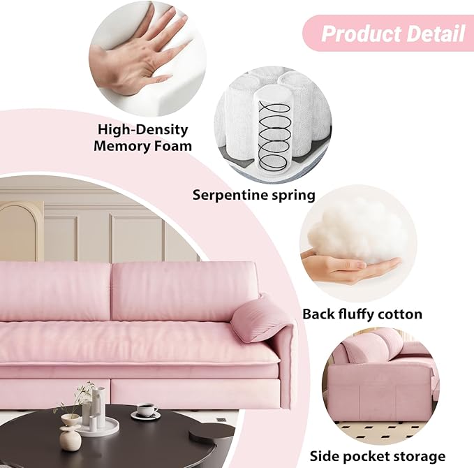 healthomse 66 Queen Size Sleeper Sofa Bed 3-in-1 Convertible Pull Out Sofa Bed with Side Storage Modern Velvet Loveseat for Living Room Bedroom Apartment Office Lounge (Dark Pink 66inch)