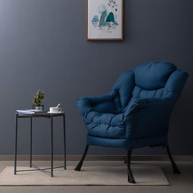 HollyHOME Lazy Chair with Armrest and Side Pocket Comfy Accent Lounge ChairLeisure Sofa Armchair for Living Room Bedroom Dorm or Small Spaces Oversized Reading Sofa ChairNavy Blue