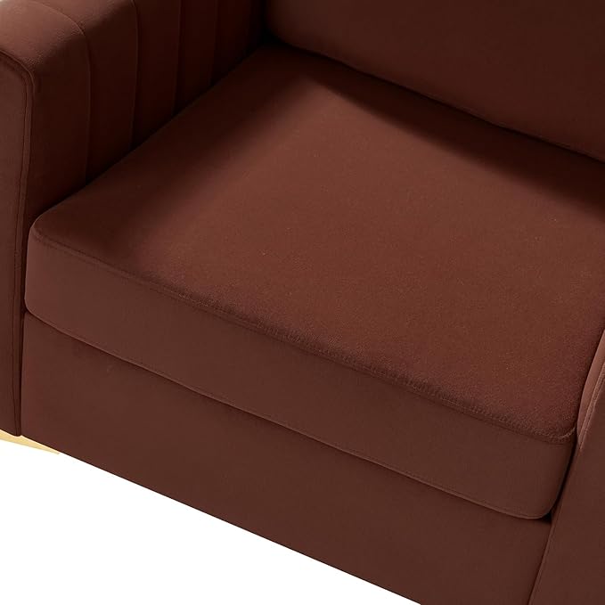 Modern Upholstered Velvet Accent Chair Velvet Armchair Club Chair with Gold Metal Legs Mid-Century Barrel Leisure Comfy Reading Chair for Livingroom Bedroom Burn Brick