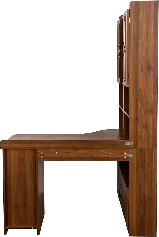 l Shaped Desk with Hutch &amp Drawers Small Corner Desks for Small Space Home Office Farmhouse Desk and Bookshelf Combo with Storage (Walnut)