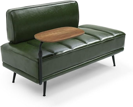 55 Modern Faux Leather Loveseat with 360° Swivel Side Table Mid-Century Tufted 2-Seater Sofa Bench for Living Room Entryway with Metal Legs and Backrest