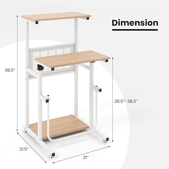 Tangkula Small Standing Desk Height Adjustable Teacher Podium Stand Compact Standing Table Lectern Podium Laptop Desk with Footrest Suitable for Sitting or Standing