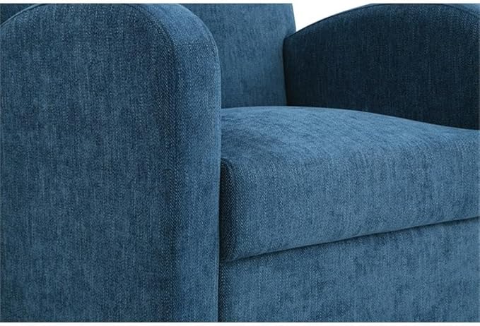 Pemberly Row Accent Chair &amp Ottoman Navy Blue Herringbone Fabric Medium Espresso Legs Double Stitch Detail Padded Seat with Foam and Spring Support 29.25 W x 32 D x 35 H Living Room Seati