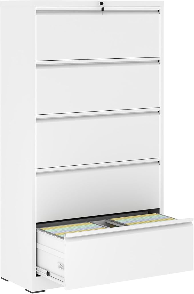5 Drawer File Cabinet with Lock Locking Metal Filing Cabinet for Home Office Under Desk Storage Cabinet Organizer with Small DrawersWhite