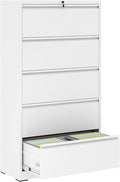 5 Drawer File Cabinet with Lock Locking Metal Filing Cabinet for Home Office Under Desk Storage Cabinet Organizer with Small DrawersWhite