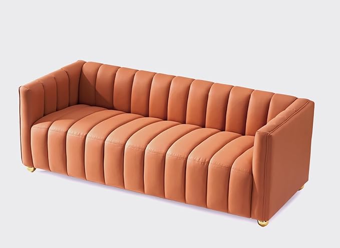 Direct Glam Fabric Upholstered Solid Wood Frame 82.7 Art Deco Sofa for Living Room Office Sophisticated 3 Seater Couch Orange