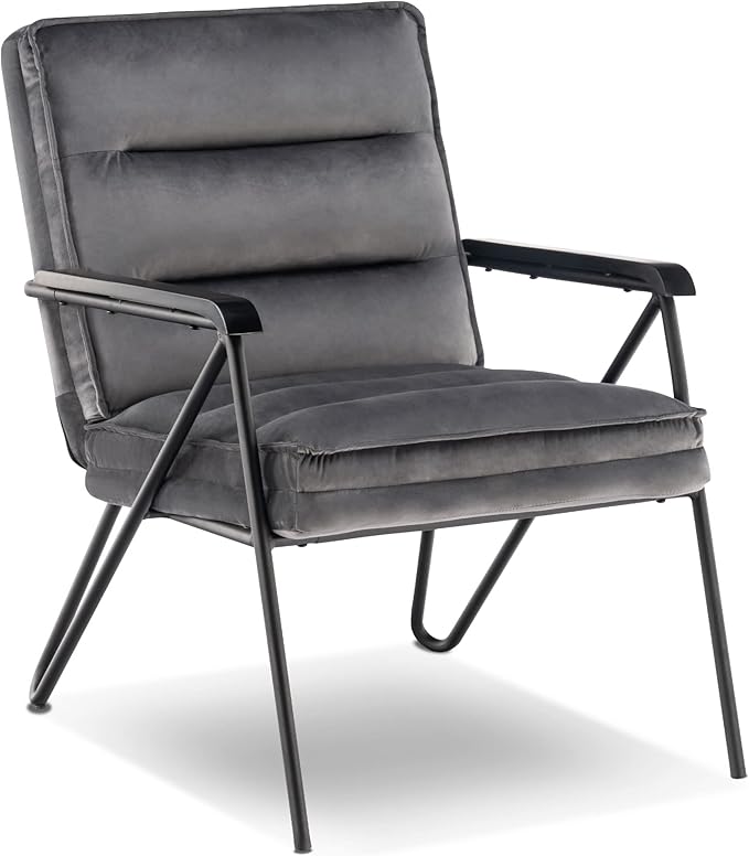 MCombo Modern Accent Chair Velvet Club Chair Upholstered Armchair for Small Space Living Room &amp Office Reception Fabric 4747 4750 (Chair Dark Grey)