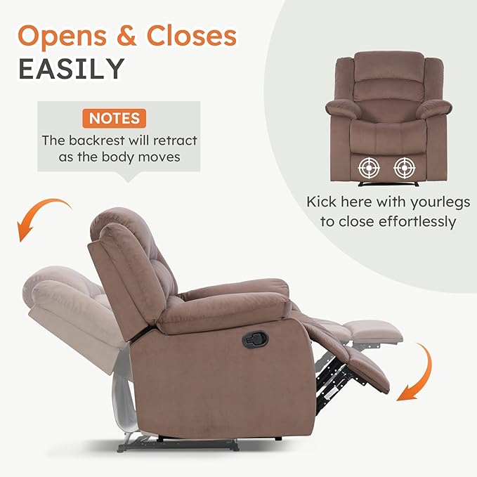 ANJ Recliner Chair Breathable PU Leather Reclining Chair Extra Wide Manual Recliners with Overstuffed Arm and Back Single Sofa Chair for Living Room Bedroom(Chocolate)