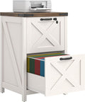 2 Drawer Small File Cabinet with Lock Farmhouse Vertical Filing Cabinet Fits Letter and A4 Size Under Desk Wooden File Cabinets for Home Office Printer Stand Rustic White