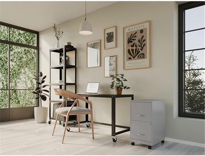 Pemberly Row 18 2-Drawer Metal Mobile Filing Cabinet Arctic Silver Finish Locking Design with Easy Roll Casters Stylish Embossed Fronts Compact Vertical Storage for Small Office or Home Office