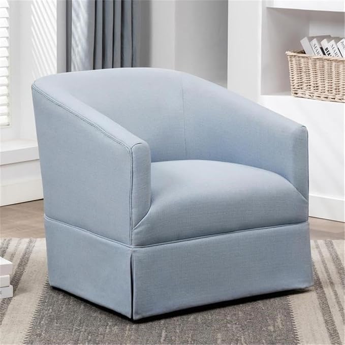 Elm Transitional Woven Polyester Fabric Upholstered Skirted 360-Degree Swivel Accent Chair with Narrow Slope Arm Metal Base in Sky Blue Finish