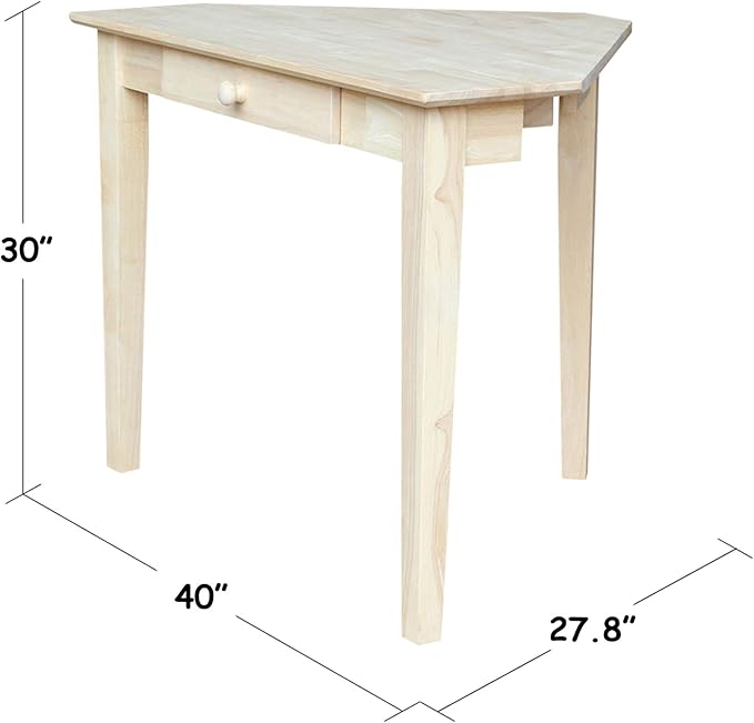 IC International Concepts Corner Computer Desk Solid Real Wood Sturdy Parawood DIY Paint/Stain Ready Unfinished