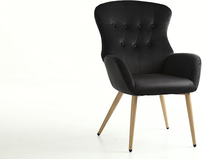 Hengming Accent Chair Modern Tufted Button Wingback Vanity Chair with Arms Upholstered Tall Back Desk Chair with Metal Legs for Living Room Bedroom Waiting Room(Blue)