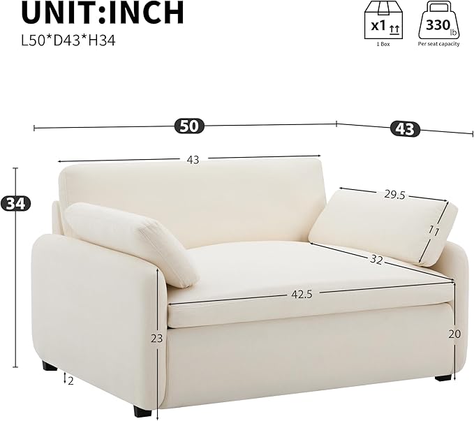 50 Oversized Single Sofa Chair with Wide and Deep Seat Color Blocking Chenille Accent Chair Cozy Upholstered Cloud Cushion Reading Armchair with Pillows for Living Room Apartment and Bedroom