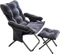 Lazy Chair with Ottoman Modern Lounge Accent Chair with Armrests and Side Pocket Leisure Sofa Armchair Reading Chairs with Footrest for Living Room Bedroom Dorm &amp Office Gray
