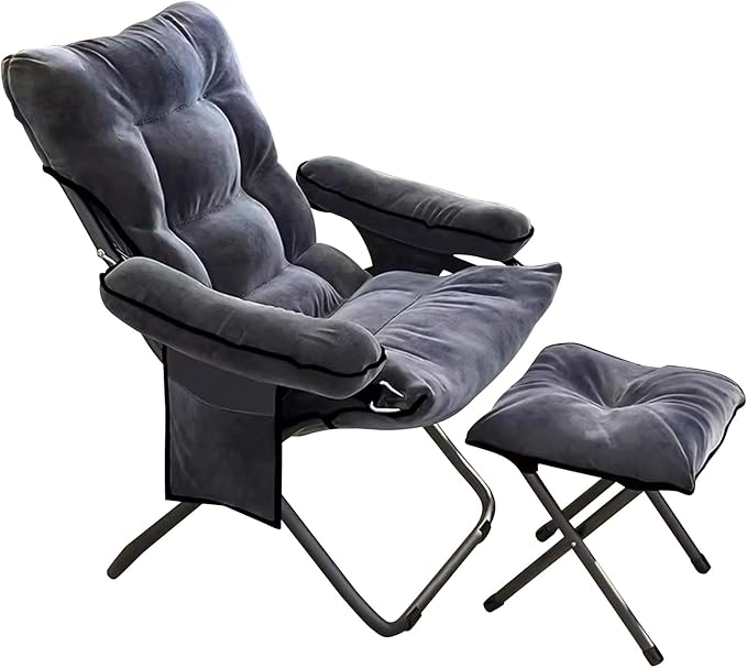 Lazy Chair with Ottoman Modern Lounge Accent Chair with Armrests and Side Pocket Leisure Sofa Armchair Reading Chairs with Footrest for Living Room Bedroom Dorm &amp Office Gray