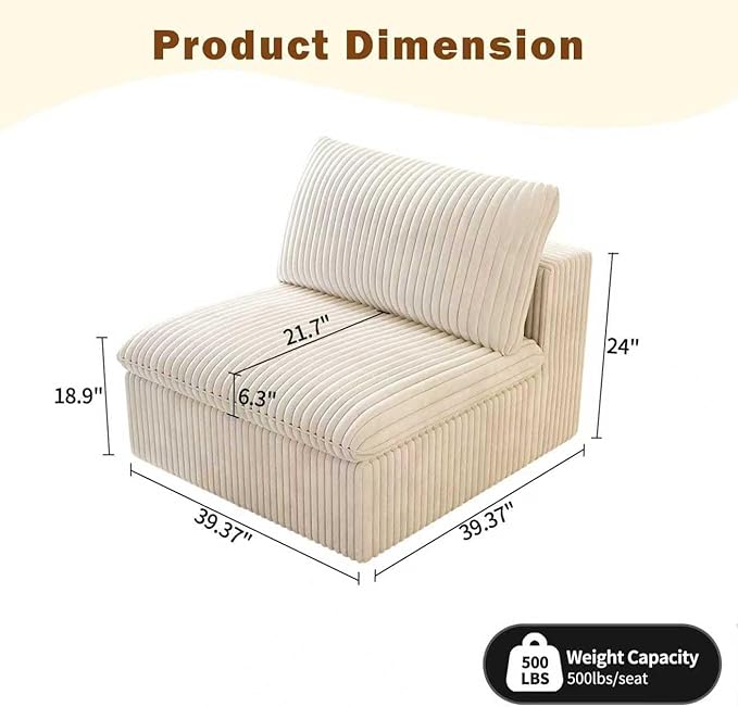 Ottoman Modular Sectional SofaRemovable Cover Boneless Couch for Modern Living Room Sofa Sets for Office HouseBedroom and ApartmentNo Assembly Required (White Middile Seat) | Compression