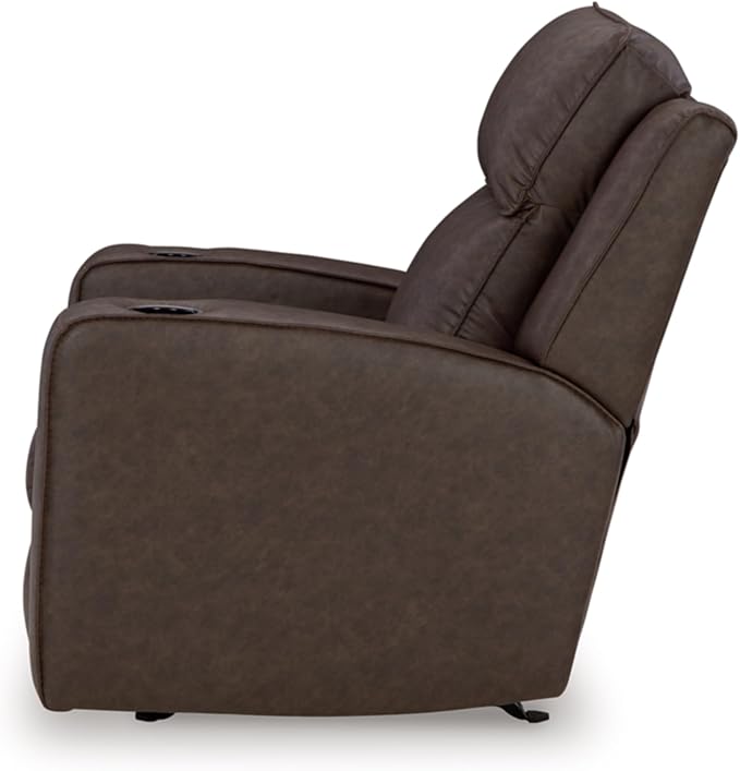 Signature Design by Ashley Lavenhorne Contemporary Faux Leather Upholstered Manual Rocker Recliner with 2 Cup Holders Dark Brown