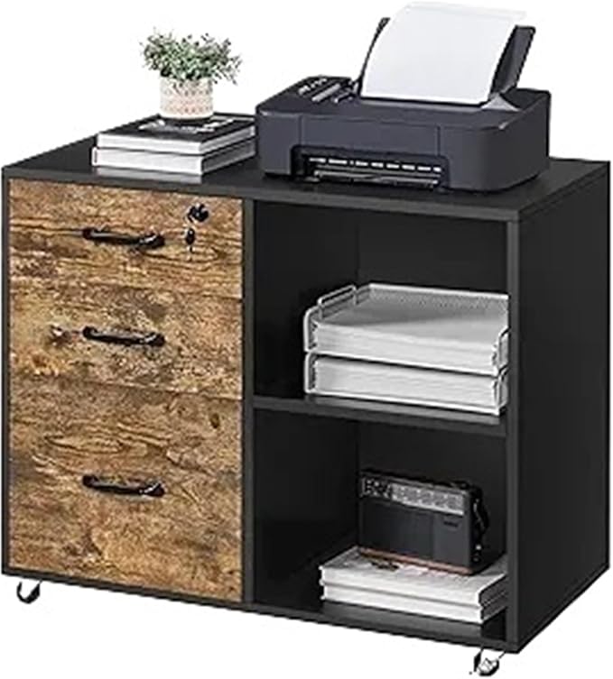 Mobile File Cabinets File Cabinet Mobile Letter Size Organization Unit Lateral Filing Printer Stand for Home and OfficeWhite(Black Rustic Brown)