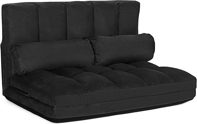 S AFSTAR Convertible Floor Sofa 6-Position Couch with 2 Removable Pillows &amp Thick Sponge Cushion Load 330LBS Adjustable Lazy Sofa Bed for Living Room &amp Bedroom Black