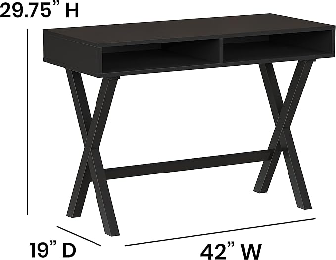 Flash Furniture Dolly Computer Desk - Black Writing Desk with Open Storage Compartments - 42 Long Home Office Desk Table for Bedroom