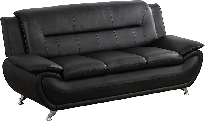 Living Room Furniture Set for Living Room Faux Leather Couch Sets Modern Couch for Apartment Home Office(Sofa and LoveseatBlack 2)