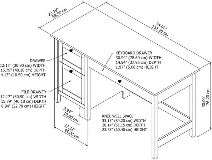 Atlin Designs 54 Farmhouse Computer Desk Engineered Wood White and Gray Finish 3 Drawers Keyboard Tray Home Office Desk with Storage ANSI/SOHO Certified
