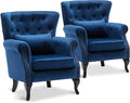 Accent Reading Arm Chairs Set of 2 for Living Room Bedroom Midcentury Modern Comfy Corner Sofa Chair Wingback Waiting Room Club Chair with Button Tufted Back &ampLumbar Pillow Velvet Blue