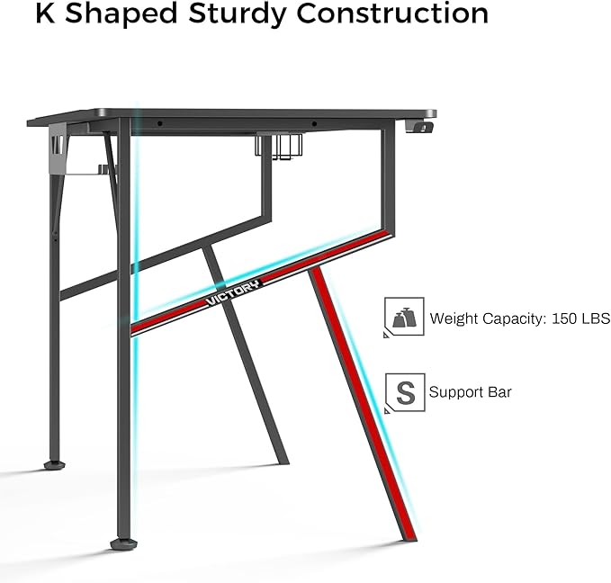 EUREKA ERGONOMIC Gaming Desk 47 Inch K Shaped Home Office PC Computer Desk Table for Gamer with Cable Management Carbon Fiber Black