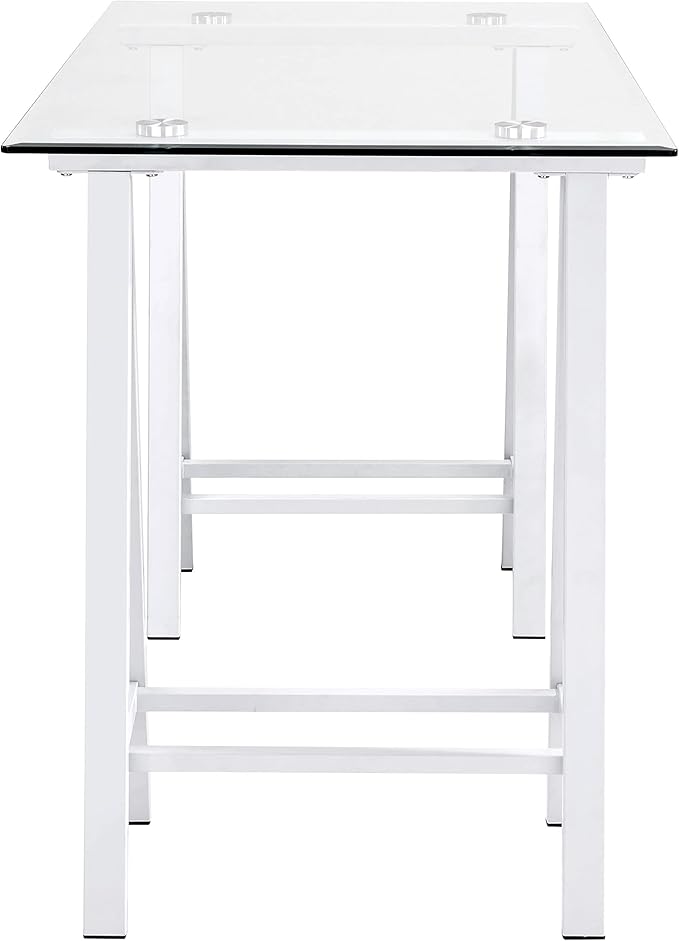OSP Home Furnishings Middleton 47 Inch Desk with Clear Beveled Glass Top White Base