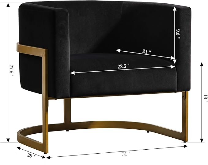 Modern Black Accent Chair Velvet Barrel Chair Padded Seat Upholstered Comfy Armchair for Reading/Living Room/Bedroom/Club Side Chairs with Luxury Gold Frame