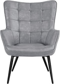 Topeakmart Living Room Chair Accent Faux Leather Chair with Biscuit Tufted Accent Chair with Tapered Legs for Living Room Bedroom Gray