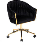 Velvet Office Chair with Hand Woven Black Vanity Chairs with Golden Wheels 360° Swivel Home Office Desk Chair Computer Chairs Accent Chair Makeup Chair for Bedroom Living Room(Black)