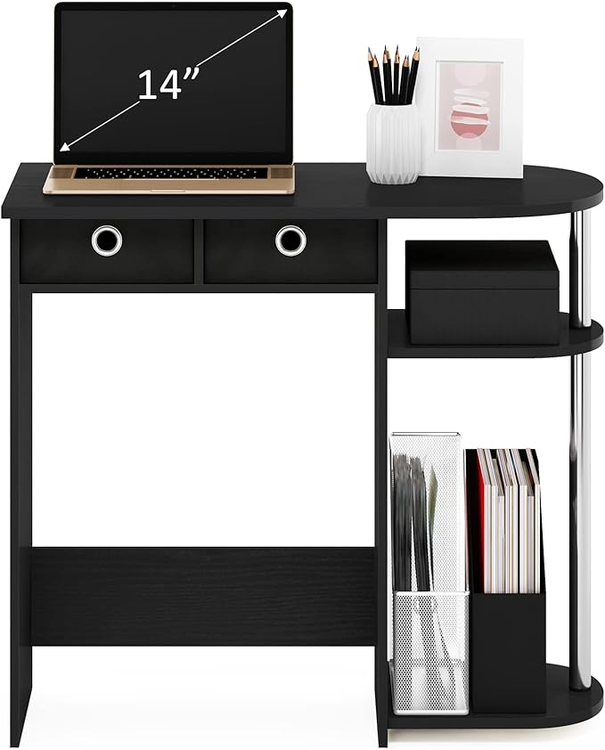 Furinno GO GREEN Desk 31.5 Wide Gaming Desk with 2 Side Shelves and Storage Bins Computer Desk Office Desk for Home Office Study Room Dorm Bedroom Americano