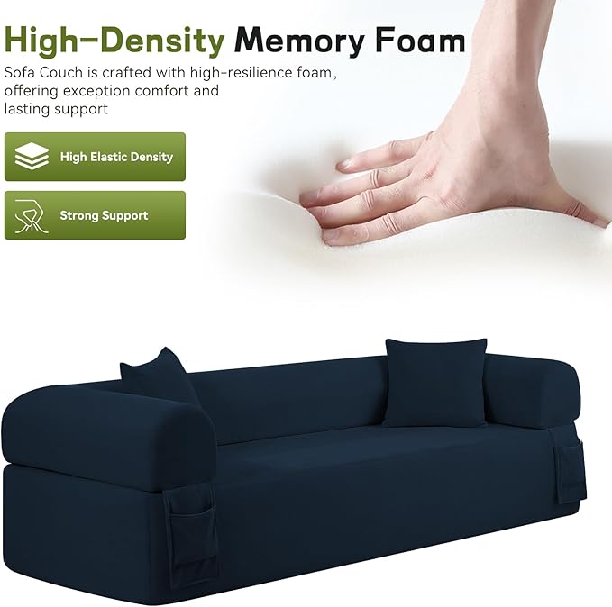 3 Seater Sofa Couch for Living Room (Blue 30 D + 2 Pillows)