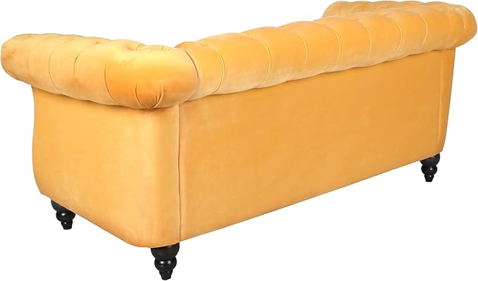 LEVNARY Velvet Sofa Chesterfield Tufted Upholstered 2 Seater Couch Modern Loveseat Couch Classic Furniture for Living Room Bedroom (Yellow)