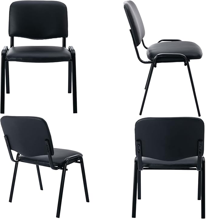 Black Stackable Office Chairs no Arms Set of 10 PU Leather Reception Chairs Ergonomic Conference Desk Chairs for Meeting/Events/Hall/Training Room