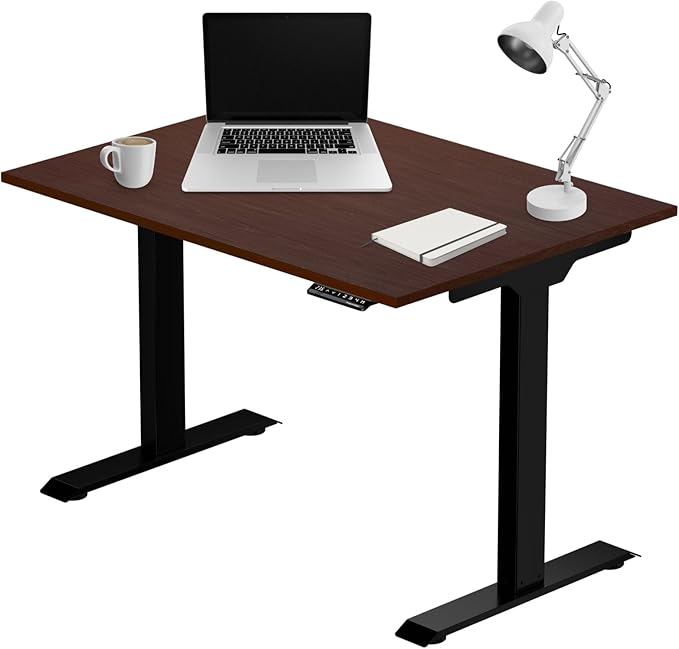 Progressive Desk Stand Up Electric Standing Desk Compact Home Office Table Black Frame and Dark Cherry MDF Tabletop Prime Ryzer 42 x 24