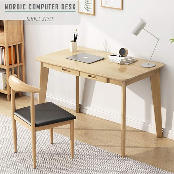 IOTXY Solid Wood Writing Desk - Home Office Workbench Desk with Drawer Laptop Computer Work Study Table