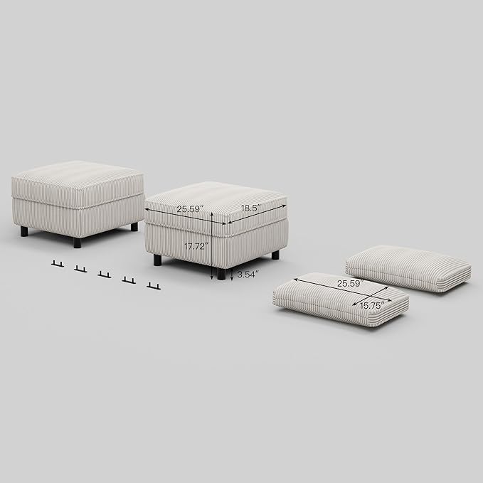 Modular Sofa Storage Ottoman with Pillow (Set of 2) Corduroy Beige